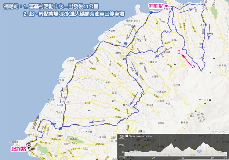 2015滿天星系列挑戰-金星-北海岸櫻木花道-活動路線高度圖